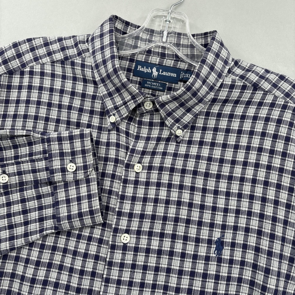 Ralph Lauren Shirt Mens 2XL Blue Check McMeel Relaxed Button Down Long Sleeve